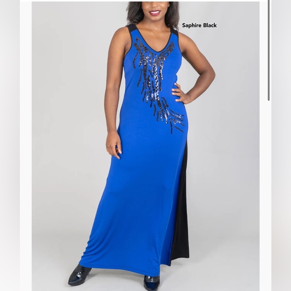 BCBG Maxazria Sequin Two Tone Knit Maxi Dress. Sapphire Black - Picture 1 of 8